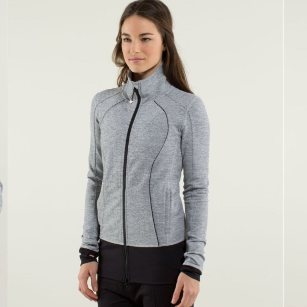 Lululemon Nice Asana Jacket Zip Heathered Herringbone Grey Women's 6